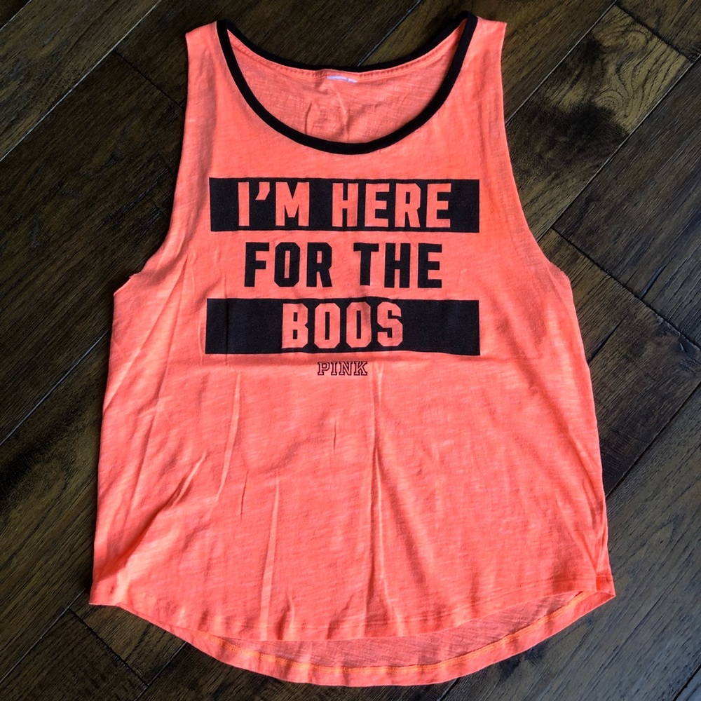 PINK Victoria Secret Bright Neon Orange tank top “I’m here for the Boos”